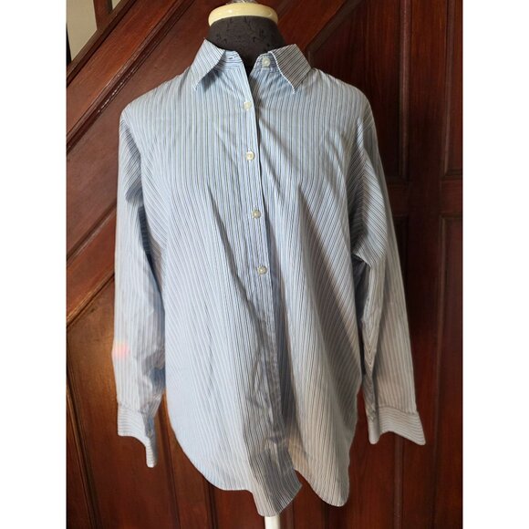 Lands End Non-Iron Long Sleeve Blue Striped Shirt Size 18W - Picture 1 of 7